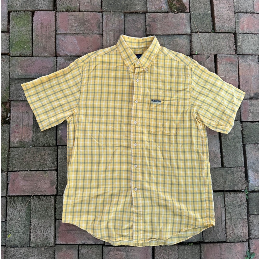 Chaps Ralph Lauren Mens Yellow Blue Plaid Short Sleeve‎ Button Down Shirt Medium